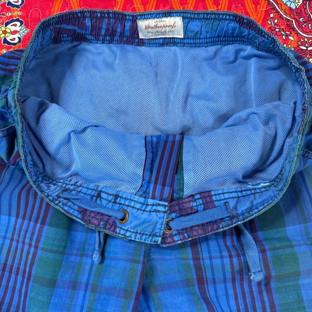 Weatherproof Drawstring Hybrid Casual Shorts Men 32 Blue Green Plaid - Picture 7 of 12